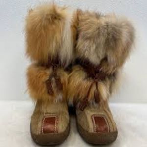 NWOB WOMENS PAJAR FOX TROT FUR IN BEIGE BROWN LEATHER CALF WINTER BOOTS